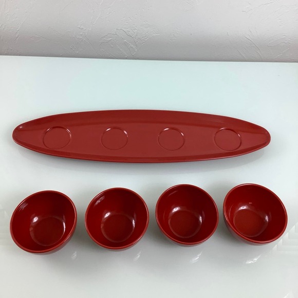 Vintage MCM Melamine Retro Appetizer serving platter set of 5 EUC - Picture 4 of 12